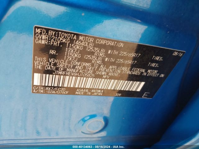JTMRFREV6HJ105825 Toyota Rav4 Xle