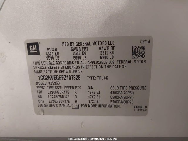 Chevrolet Silverado 2500hd Lt 2015 1GC2KVEG5FZ107328 Image 9