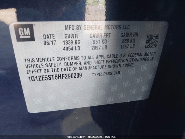 Chevrolet MALIBU 1LT 2017 1G1ZE5ST6HF290209 Image 9