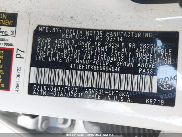Toyota CAMRY SE 2014 4T1BF1FK8EU804046 Image 9