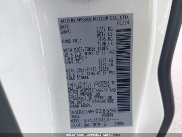 1N6ED1CL4RN628596 Nissan Frontier King Cab S 4x2