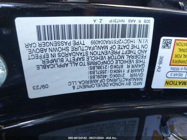 1HGCY2F51RA004099 Honda Accord Hybrid Sport