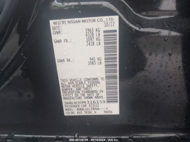1N4BL4CV2PN316159 Nissan Altima Sr Fwd