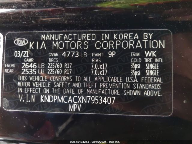 KNDPMCACXN7953407 KIA gdi theta-ii