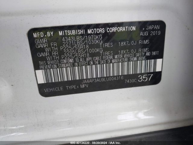 JA4AP3AU9LU004316 Mitsubishi Outlander Sport 2.0 Es
