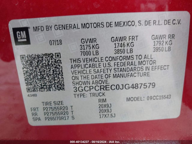 Chevrolet Silverado 1500 Lt 2018 3GCPCREC0JG487579 Image 9