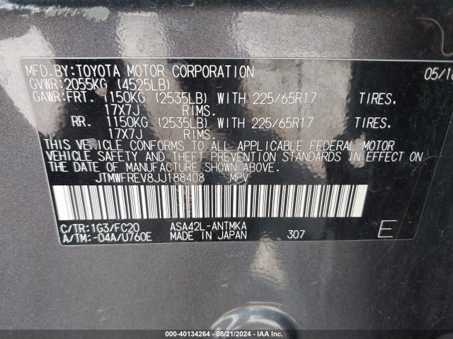 Toyota Rav4 Xle 2018 JTMWFREV8JJ188408 Image 9