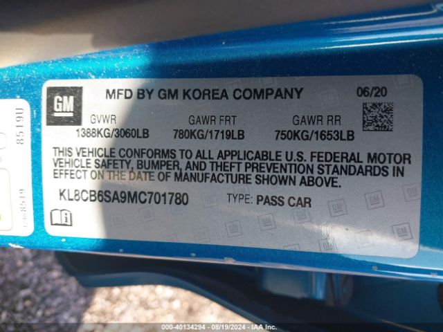 KL8CB6SA9MC701780 Chevrolet Spark Fwd Ls Automatic