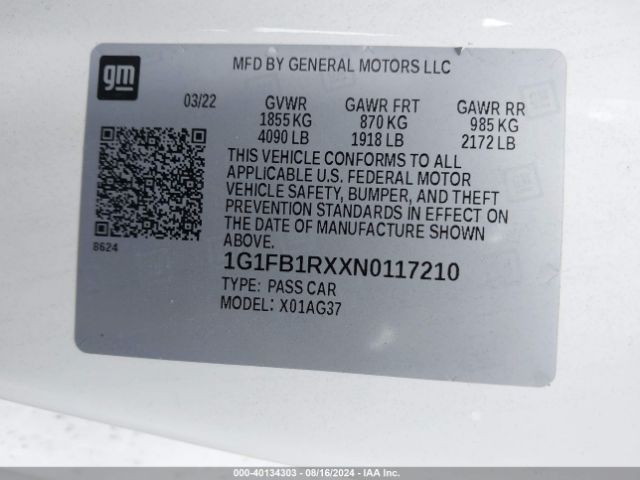 1G1FB1RXXN0117210 Chevrolet Camaro Rwd  1lt
