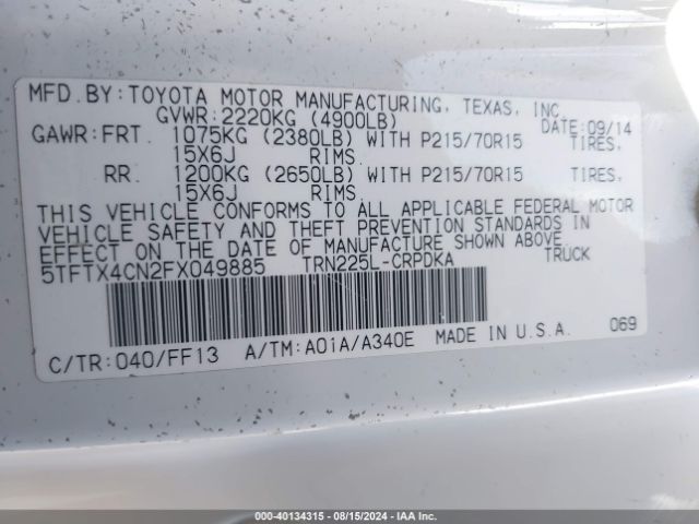 5TFTX4CN2FX049885 Toyota Tacoma