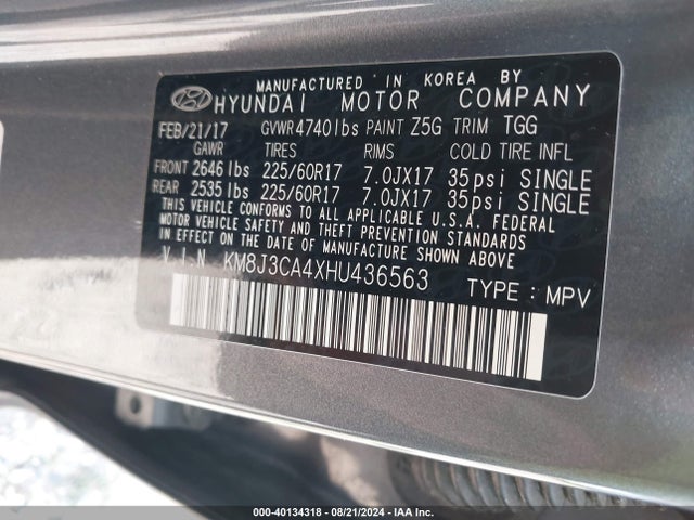 Hyundai TUCSON SE 2017 KM8J3CA4XHU436563 Image 9