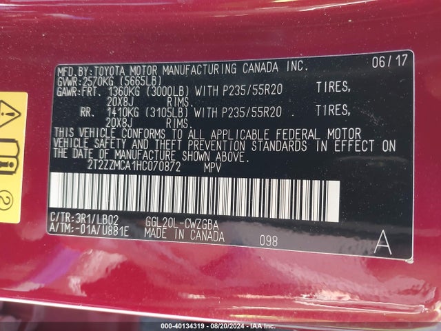 Lexus RX 350 2017 2T2ZZMCA1HC070872 Image 9