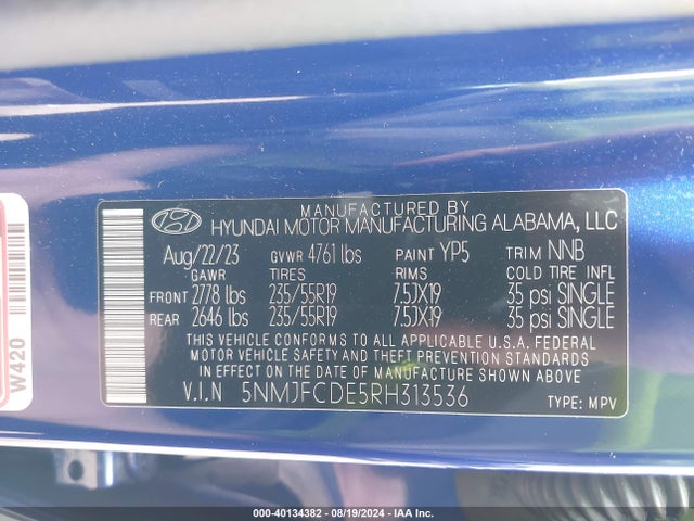Hyundai TUCSON SEL 2024 5NMJFCDE5RH313536 Image 9