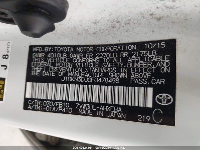 Toyota Prius Two 2015 JTDKN3DU0F0478498 Image 9