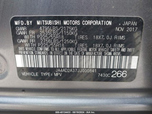 JA4AD2A37JJ000841 Mitsubishi Outlander Es