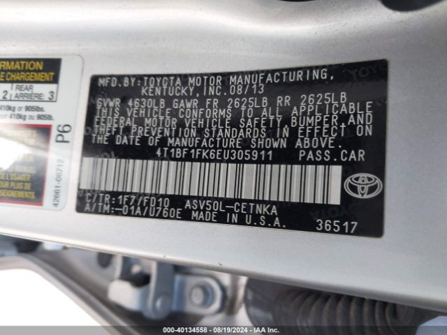 4T1BF1FK6EU305911 Toyota CAMRY LE