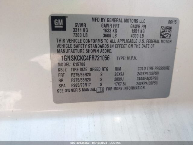 1GNSKCKC4FR721056 Chevrolet Tahoe Ltz