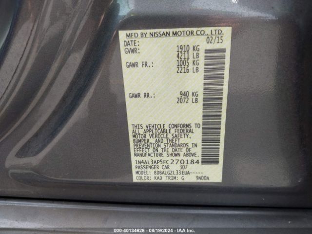 1N4AL3AP5FC270184 Nissan Altima 2.5/2.5 S/2.5 Sl/2.5 Sv