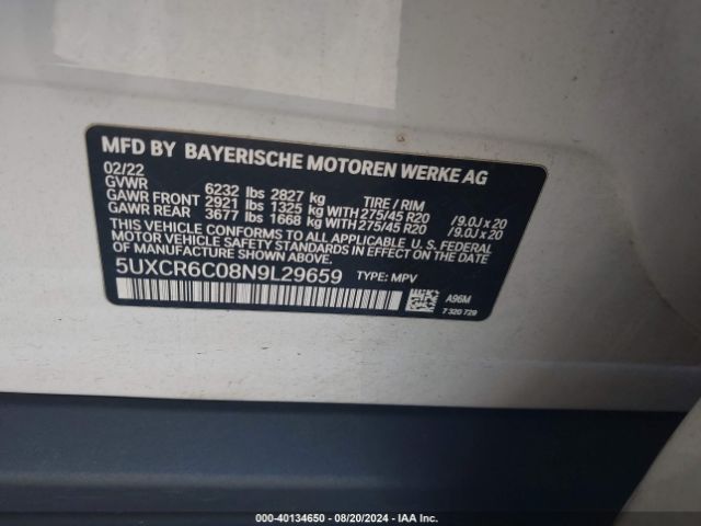5UXCR6C08N9L29659 BMW X5 Xdrive40i