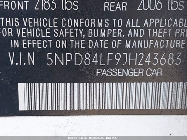Hyundai ELANTRA SEL 2018 5NPD84LF9JH243683 Image 9