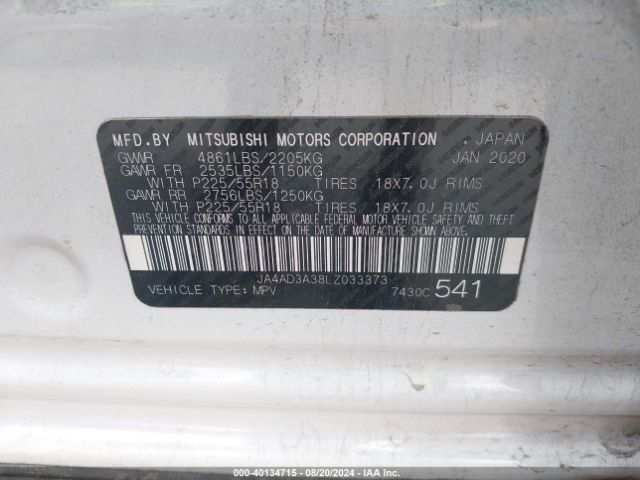 JA4AD3A38LZ033373 Mitsubishi Outlander Le 2.4/se 2.4/sel 2.4/sp 2.4
