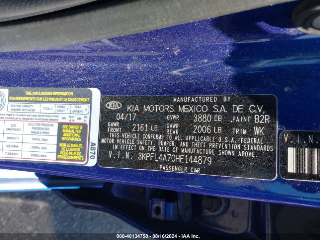 3KPFL4A70HE144879 KIA FORTE LX
