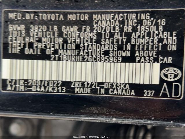 2T1BURHE2GC695969 Toyota Corolla S Plus