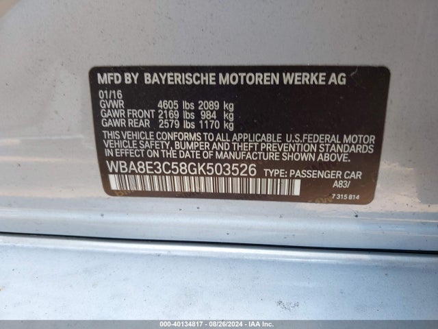 BMW 328i Xdrive 2016 WBA8E3C58GK503526 Image 9