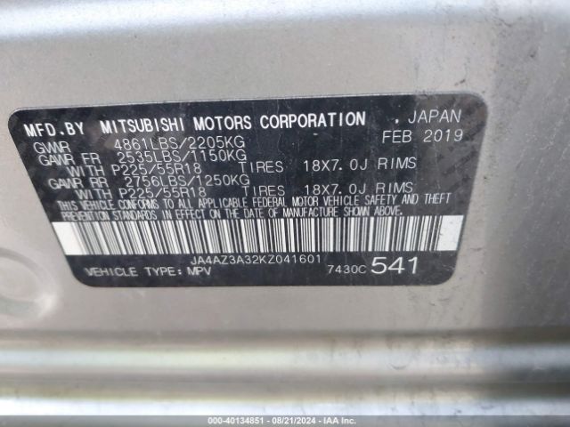 JA4AZ3A32KZ041601 Mitsubishi Outlander Sel