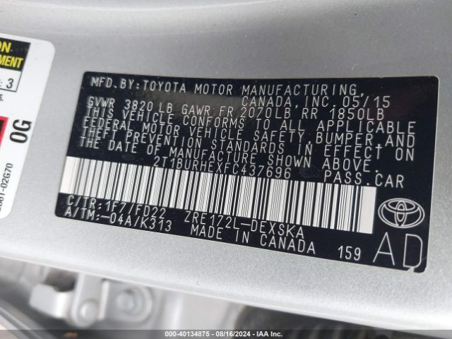 2T1BURHEXFC437696 Toyota Corolla S