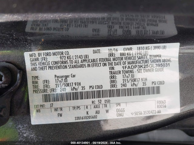 Ford FOCUS SE 2016 1FADP3K25GL395031 Image 9