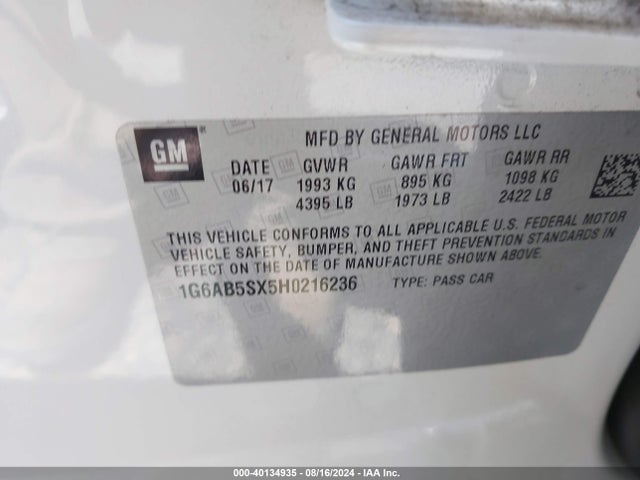 1G6AB5SX5H0216236 Cadillac ATS LUXURY