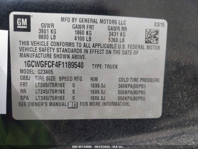 1GCWGFCF4F1189540 Chevrolet Express 2500 Work Van