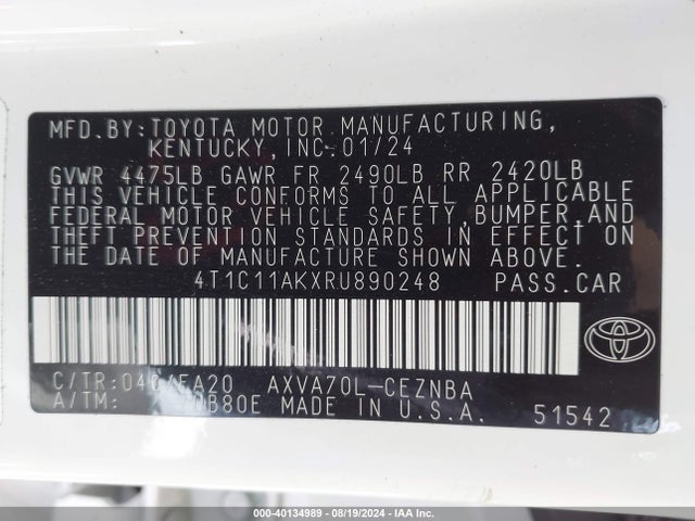 Toyota CAMRY LE 2024 4T1C11AKXRU890248 Image 9
