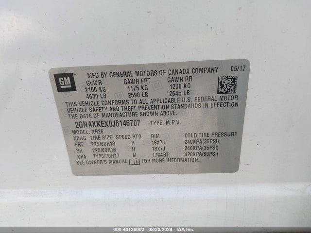Chevrolet EQUINOX LT 2018 2GNAXKEX0J6146707 Image 9