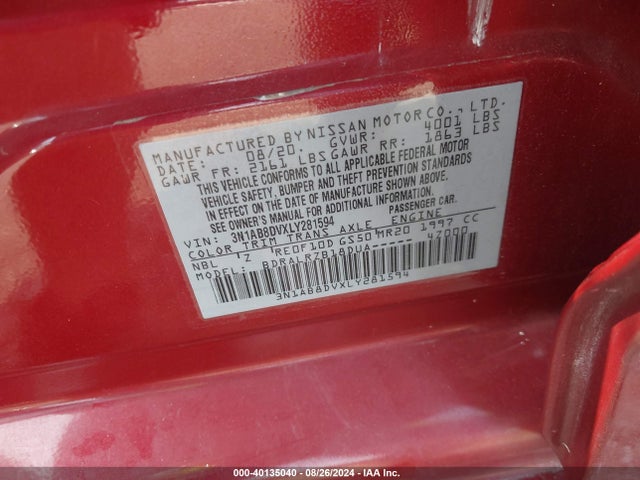 Nissan Sentra Sr Xtronic Cvt 2020 3N1AB8DVXLY281594 Image 9