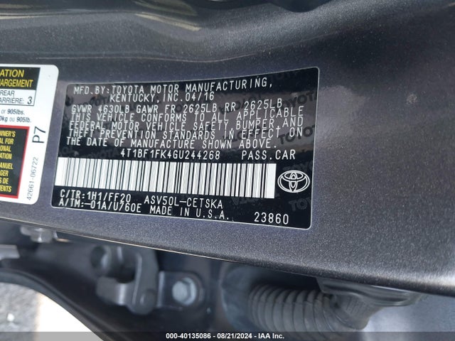 Toyota CAMRY SE 2016 4T1BF1FK4GU244268 Image 9
