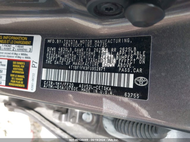 Toyota CAMRY SE 2015 4T1BF1FK9FU952871 Image 9
