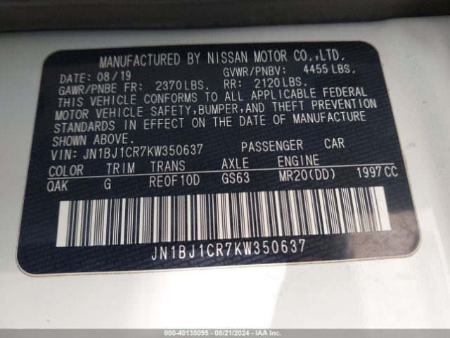 JN1BJ1CR7KW350637 Nissan Rogue Sport S