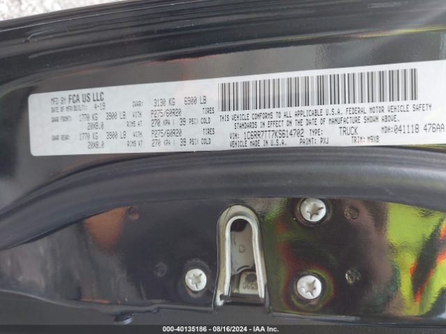 1C6RR7TT7KS614702 RAM 1500 Classic Big Horn  4x4 6'4 Box