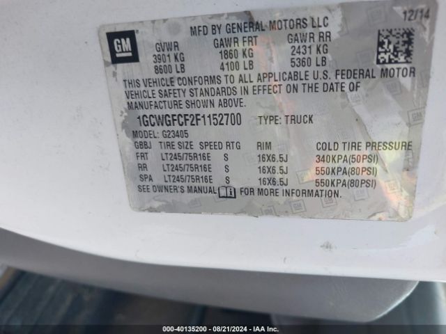 1GCWGFCF2F1152700 Chevrolet Express 2500 Work Van
