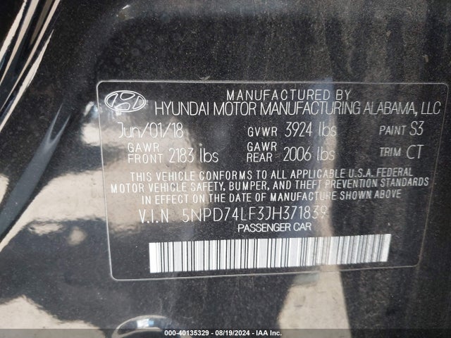 Hyundai ELANTRA SE 2018 5NPD74LF3JH371839 Image 9