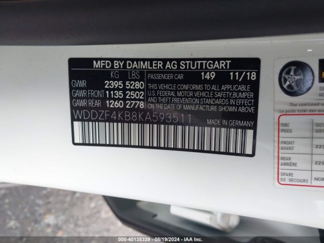 WDDZF4KB8KA593511 Mercedes-Benz E 300 4matic