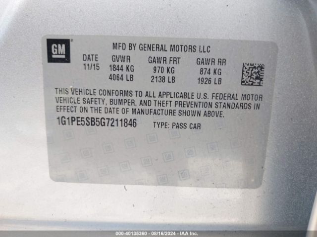 1G1PE5SB5G7211846 Chevrolet Cruze Limited 1lt Auto