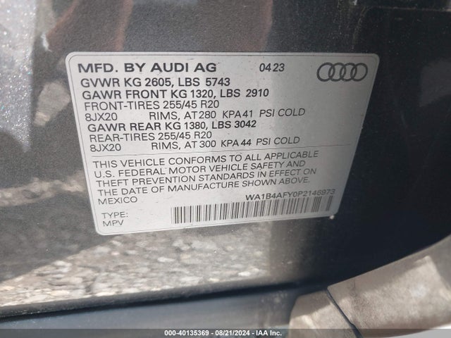 WA1B4AFY0P2146973 Audi Sq5 Premium Plus Tfsi Quattro Tiptronic