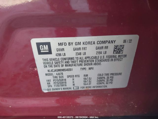 KL4CJASM8NB548351 Buick Encore Fwd Preferred