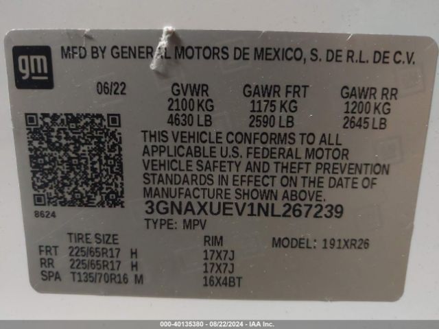 2022 CHEVROLET EQUINOX 3GNAXUEV1NL267239 Photo 8