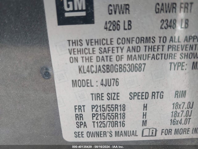 KL4CJASB0GB630687 Buick Encore
