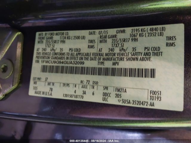 1FMCU9G94GUA32099 Ford ESCAPE SE