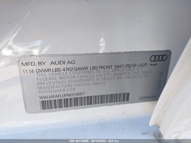 Audi A4 2.0t Premium 2015 WAUAFAFL0FN024687 Image 9